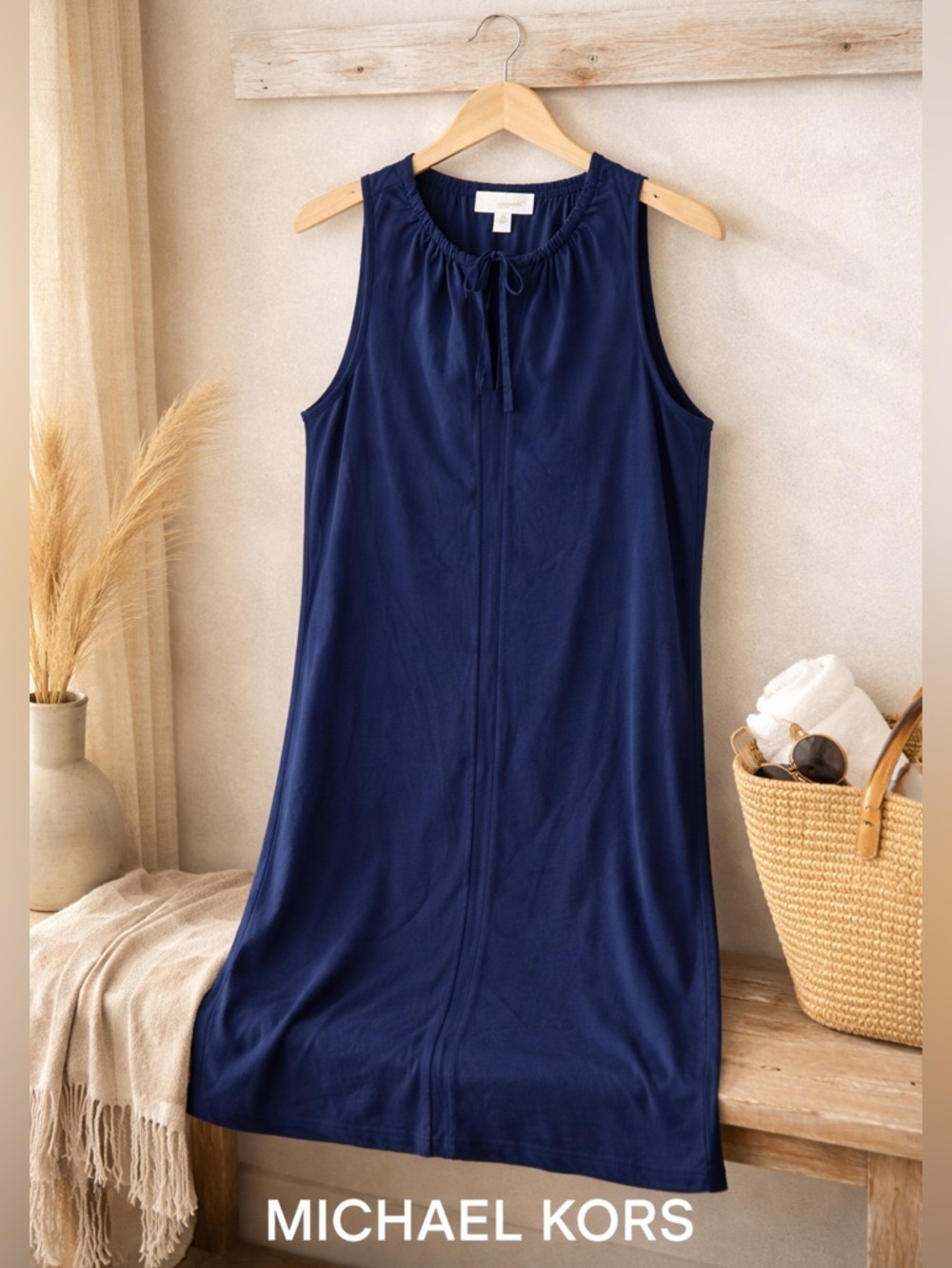 Navy Michael Kors Sleeveless Cover-Up Dress | Tie Neck Swim Coverup